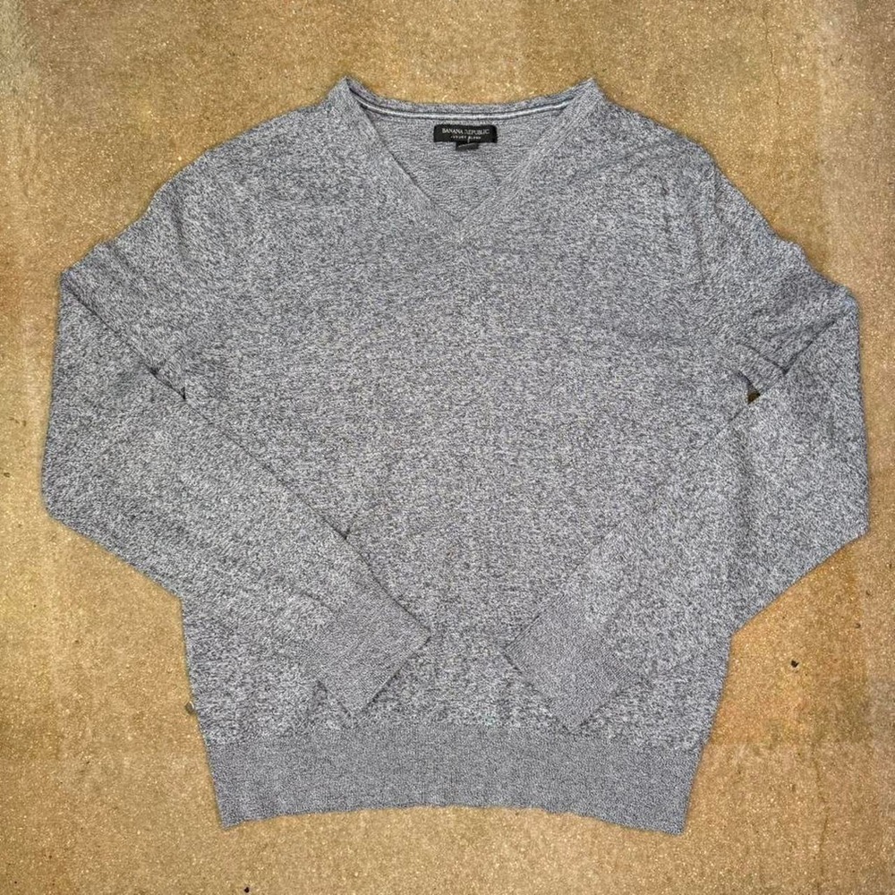Banana Republic Mens Large Gray Silk Cotton Cashmere V-Neck Luxury Blend Sweater